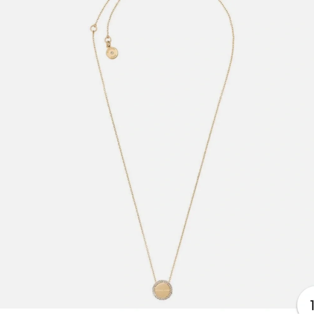 Michael Kors Gold Logo Pavé Circle Pendant Necklace - Picture 3 of 6